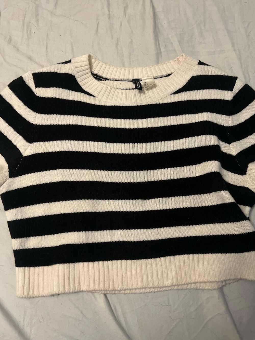 Striped Black and White Crewneck Women's Sweater